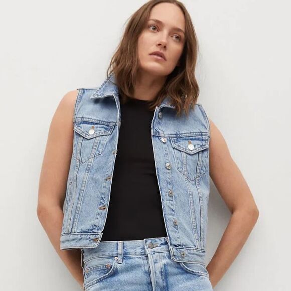 Mango Denim Vest Pockets New - Picture 4 of 8